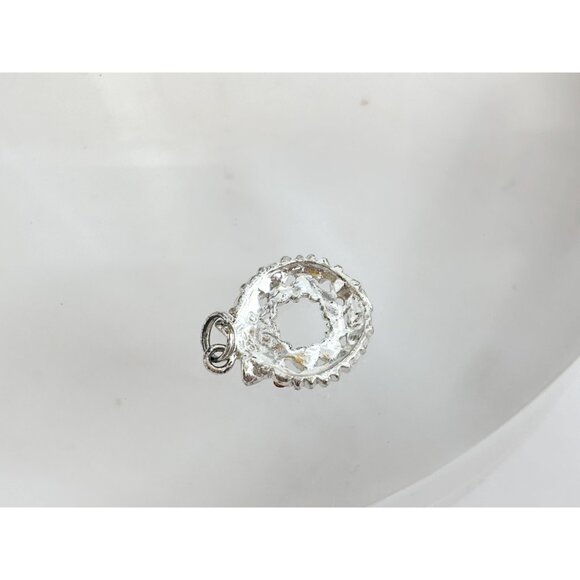 Christmas Wreath Green & Red Rhinestone 925 Sterling Silver Vintage Pendant - Picture 7 of 10